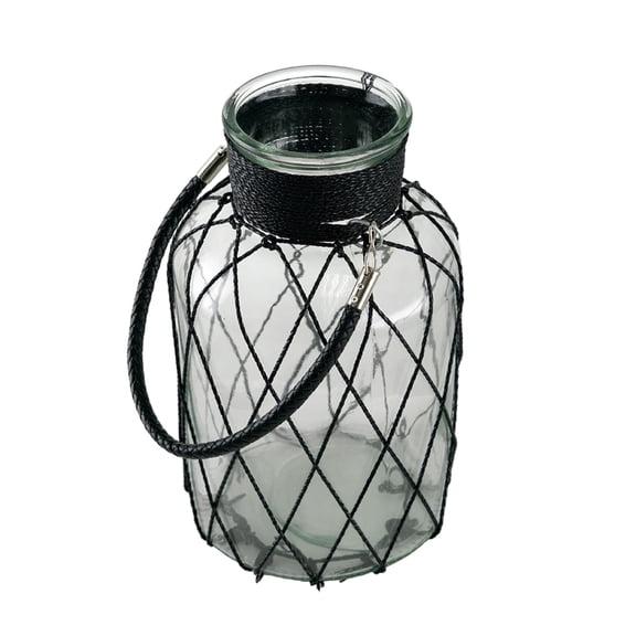 A&B Home  15-inch Clear and Black Glass Vase with Leather Handle Small 12 inches