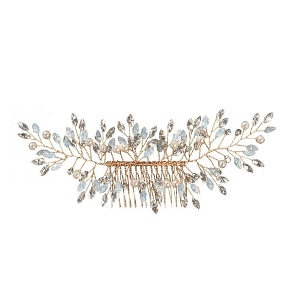 Nvzi-a Bridal Flower Wedding Hair Pins Crystal Pearl Hair Combs Clips Headpiece Gold Wedding Hair Accessories Jewelry with Rhinestone for Brides Bridesmaids Women (Gold)
