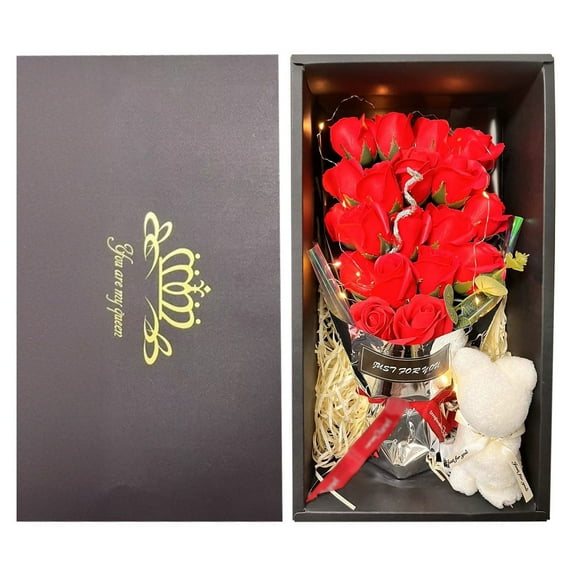 MixMart Gift Box from Forever Roses and LED Lights, Gifts for Women, Artificial Flowers Bouquet for Her, for Women, Unique