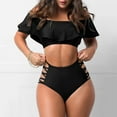 thumbnail image 4 of ylioge Swimsuits for Women 2 Piece Bikini Sets Plus Size S-5XL High Waisted Bathing Suits Ladies Trendy Solid Hollow Out Swimwear Set, 4 of 6