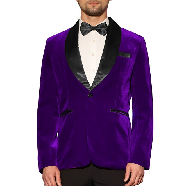 INSPIRAR CHIC Blazer de Hombre con Solapa de Chal de Un Botón Ajustado para Boda Traje de Tuxedo de Terciopelo Talla XL Púrpura