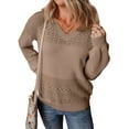 thumbnail image 4 of Women Knit Sweaters Fall V Neck Long Sleeve Pullover Casual Loose Sweater Coffee XS, 4 of 8