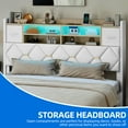 thumbnail image 2 of DEXTRUS Queen Size Bed Frame with Storage & Power Outlets, PU Leather Bed Frame with LED Lights, White, 2 of 8