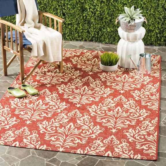 Safavieh Courtyard Anna Damask Indoor/Outdoor Area Rug, Red/Creme, 6'7" x 9'6"