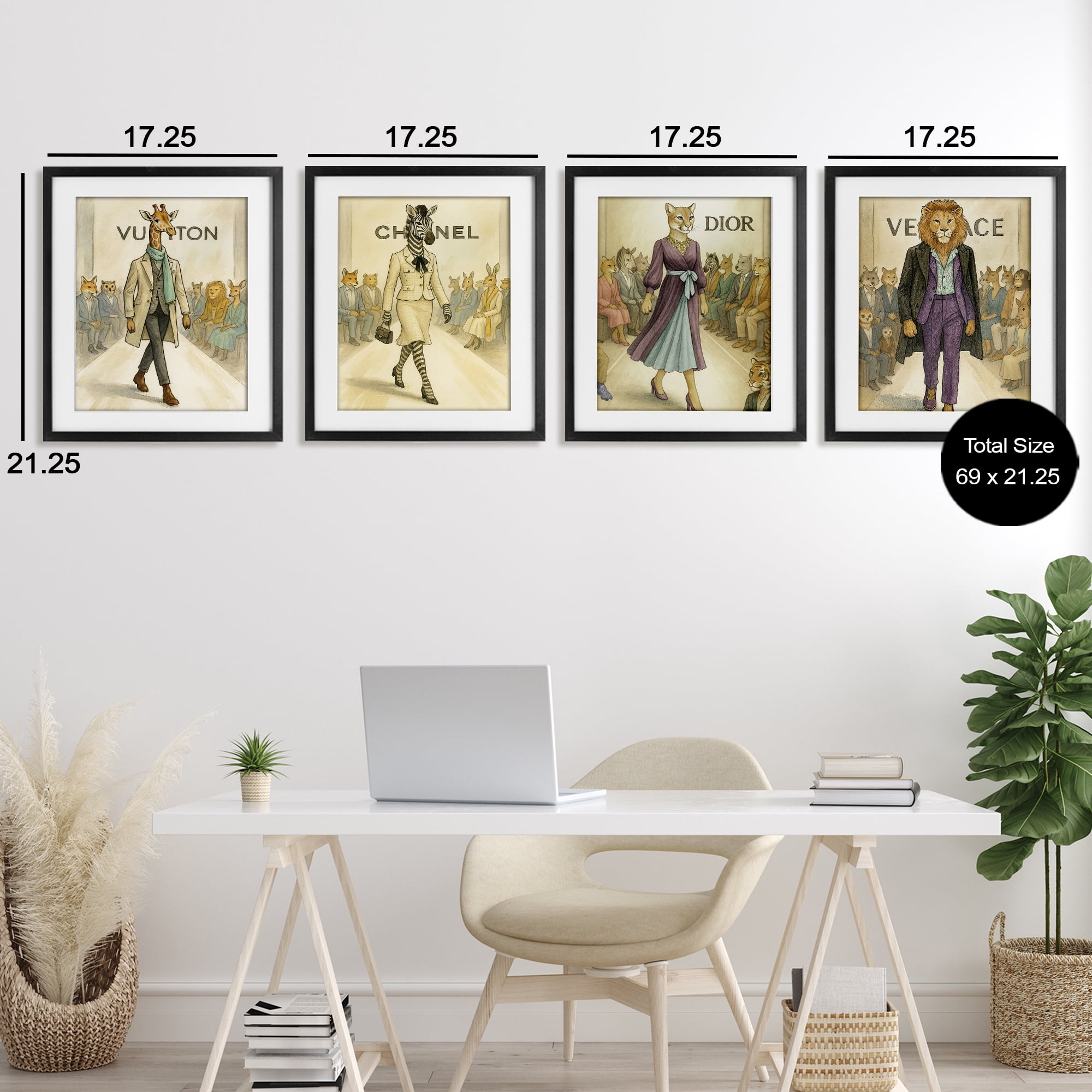 Stupell Industries Fashion Runway Animals 4 Piece Black Framed Print Under Glass Set, design by Grotto Studios
