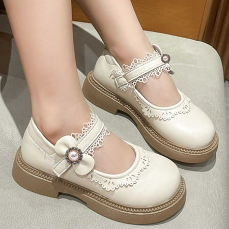 

Hipattires Kids Shoes for Girls Fashion Beige Winter Shoes Breathable Dress Shoes Solid Shoes