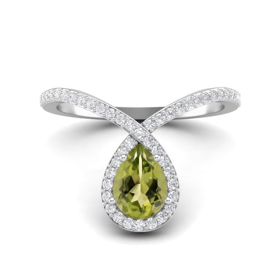 Mooneye Delicate Tear Drop 7X5mm Pear Peridot 925 Sterling Silver Solitaire Wedding Ring