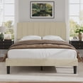 thumbnail image 2 of VECELO Full Size Upholstered Beds, Modern Platform Bed Frame with Adjustable Headboard, Wooden Slats Support/No Box Spring Needed, Beige, 2 of 8