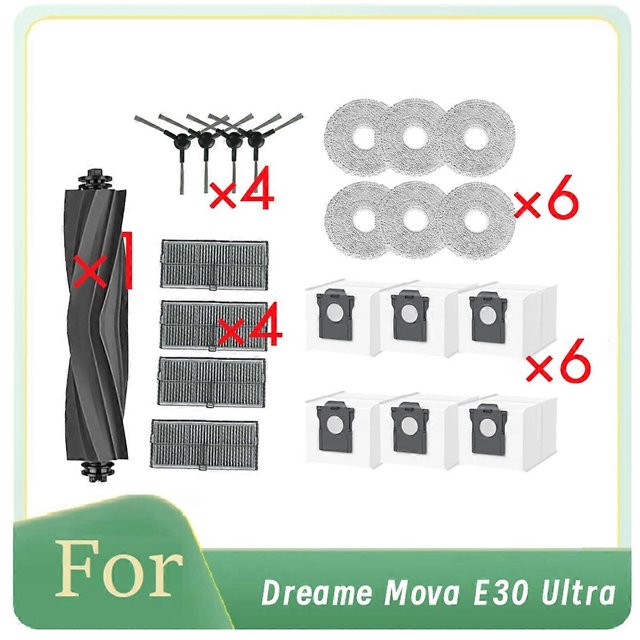 21 Pcs for Dreame Mova E30 Ultra Roller Side Brush HEPA Filter Mop Pad Dust Bag Ultra Durable Access