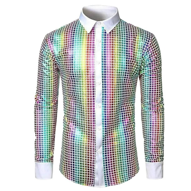 pstuiky Camisas de invierno de manga larga para hombre, Camisa blusa informal de manga larga con cuello vuelto y botones de patchwork para hombre Tops de talla grande para hombre xxl