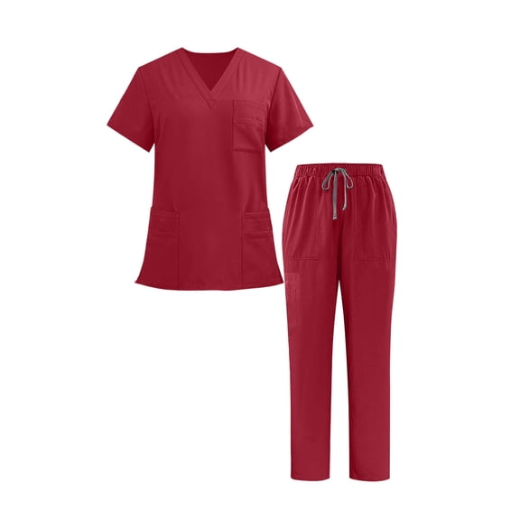 Scrub Sets for Women and Men 2 Piece V-Neck Short Sleeve Top and Cargo Pants Scrubs Set Summer Clinical Clothes