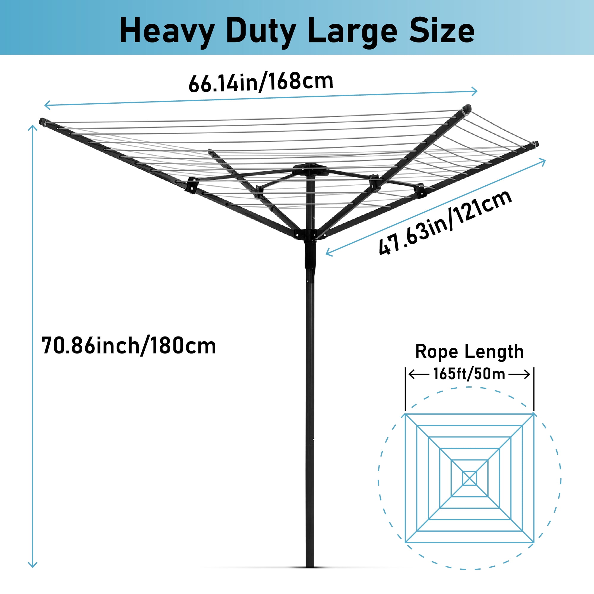 Qunbio Clothes Drying Rack,Heavy-Duty Steel Frame Drying Rack,12-Line 165ft Drying Rack Clothing,Adjustable Height 360°Rotation,Foldable Outdoor Umbrella Laundry Rack for Backyard