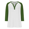 thumbnail image 4 of Efsteb Girls Tops Casual 3/4 Sleeve V-Neck Color Block Print Comfy Button Tshirts Lightweight for Holidays（Army Green，5 Years）, 4 of 6