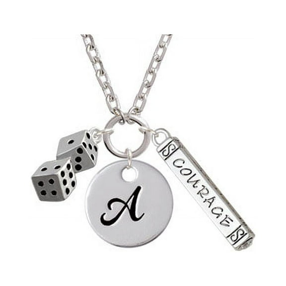 Pair of Dice - A - Script Initial Disc Courage Strength Wisdom Zoe Necklace