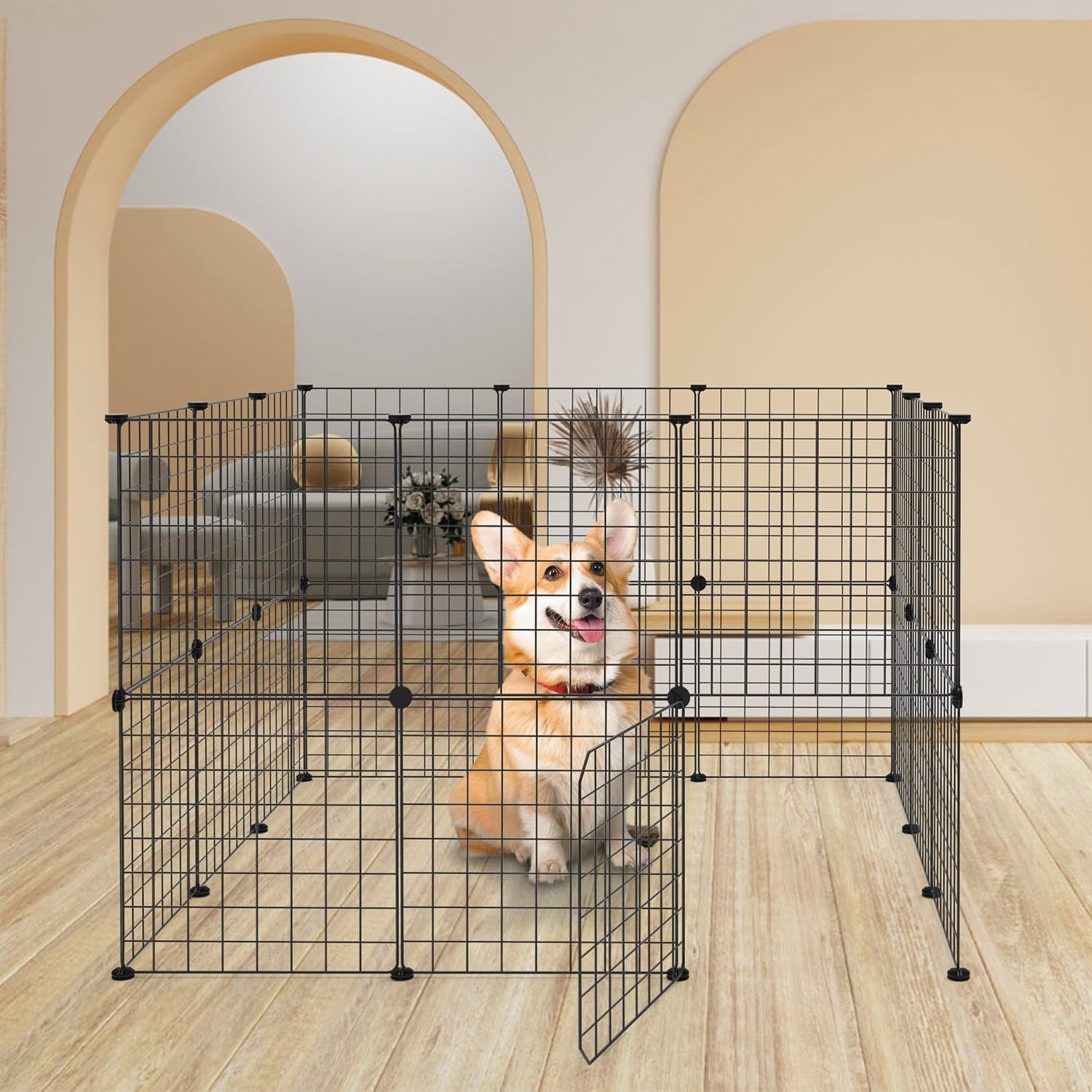 PandaTop Pet Playpen with Door, Foldable Metal Exercise Pet Play Pen, Pet Fence Yard Fence for Guinea Pigs, Bunny, Ferrets, Mice, Hamsters, Hedgehogs, Puppies, Turtles-12 Panel,Black
