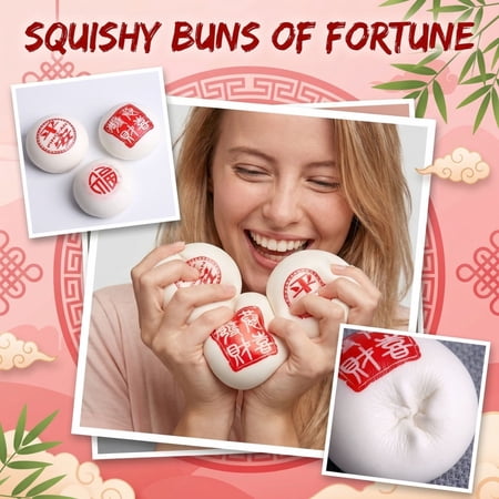 Squishy Buns of Fortune - Chinese Character Steamed Bun Slow Rise Toys Soft Festive Food Squishies for Relaxation and Good Fortune 3PCS