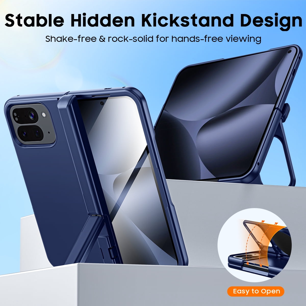 Vizvera Magnetic for Google Pixel 10 Pro Fold Case with Stand, Fit for Magsafe, Hinge Protection, Screen Protector, Built-in Hidden Kickstand, Slim Shockproof Phone Case-Blue