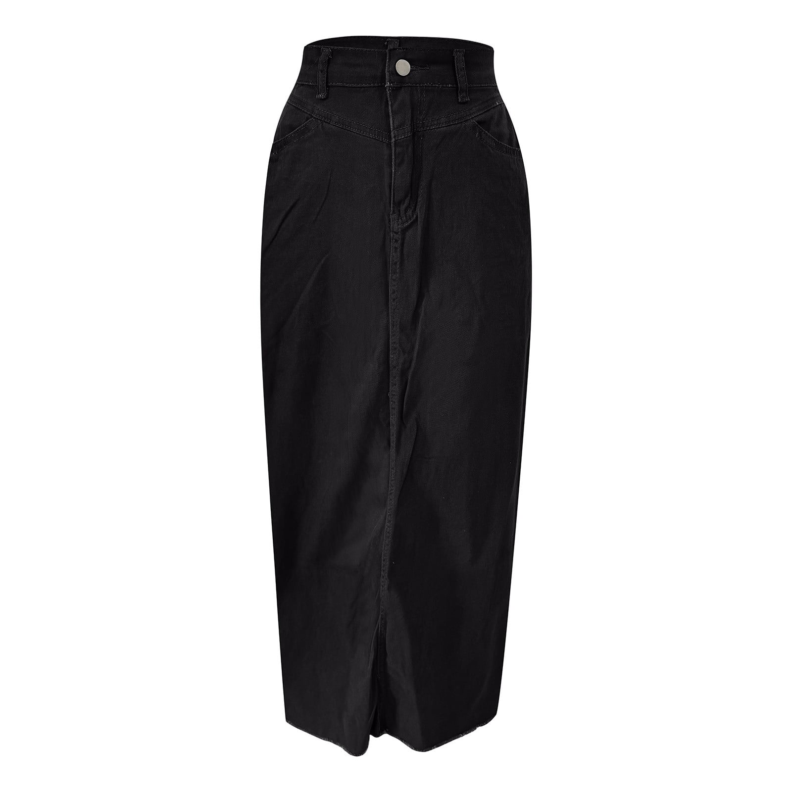 SHIXIAOO Women Denim Maxi Skirt Hem High Waist a Line Long