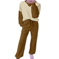 thumbnail image 6 of UAMVSH Sweatsuit Outfits for Women Fashion Color Block 2 Piece Tracksuit Sets Soft Long Sleeve Sweatshirts Jogger Sweatpants with Pockets(Small,Coffee), 6 of 7