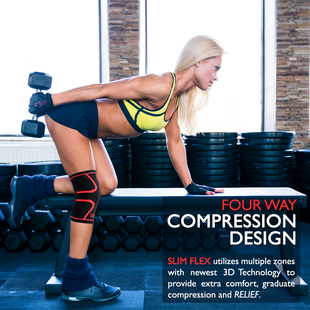 Slimflex Knee Compression Sleeve - Best Knee Brace for Knee Pain for Men & Women – Knee Support for Running, Basketball, Weightlifting, Gym, Workout, Sports - Pair (Large)
