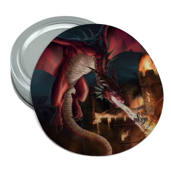 Fire Breathing Red Dragon Castle Fantasy Round Rubber Non-Slip Jar Gripper Lid Opener