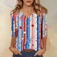 thumbnail image 2 of Wutalume Women's 3/4 Sleeve American Flag Top - Stars and Stripes Independence Day Print V-Neck T-Shirt, 4th of July Outfits for Women, 3/4 Length Sleeve Womens Tops,Beige L, 2 of 7