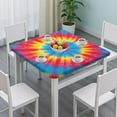 thumbnail image 3 of Colorful Rainbow Tie Dye Spiral Pattern Square Fitted Tablecloth with Elastic Edge,Square Table Cover,Washable Elastic Table Cover for Home Kitchen Party Decor 34"x34", 3 of 6
