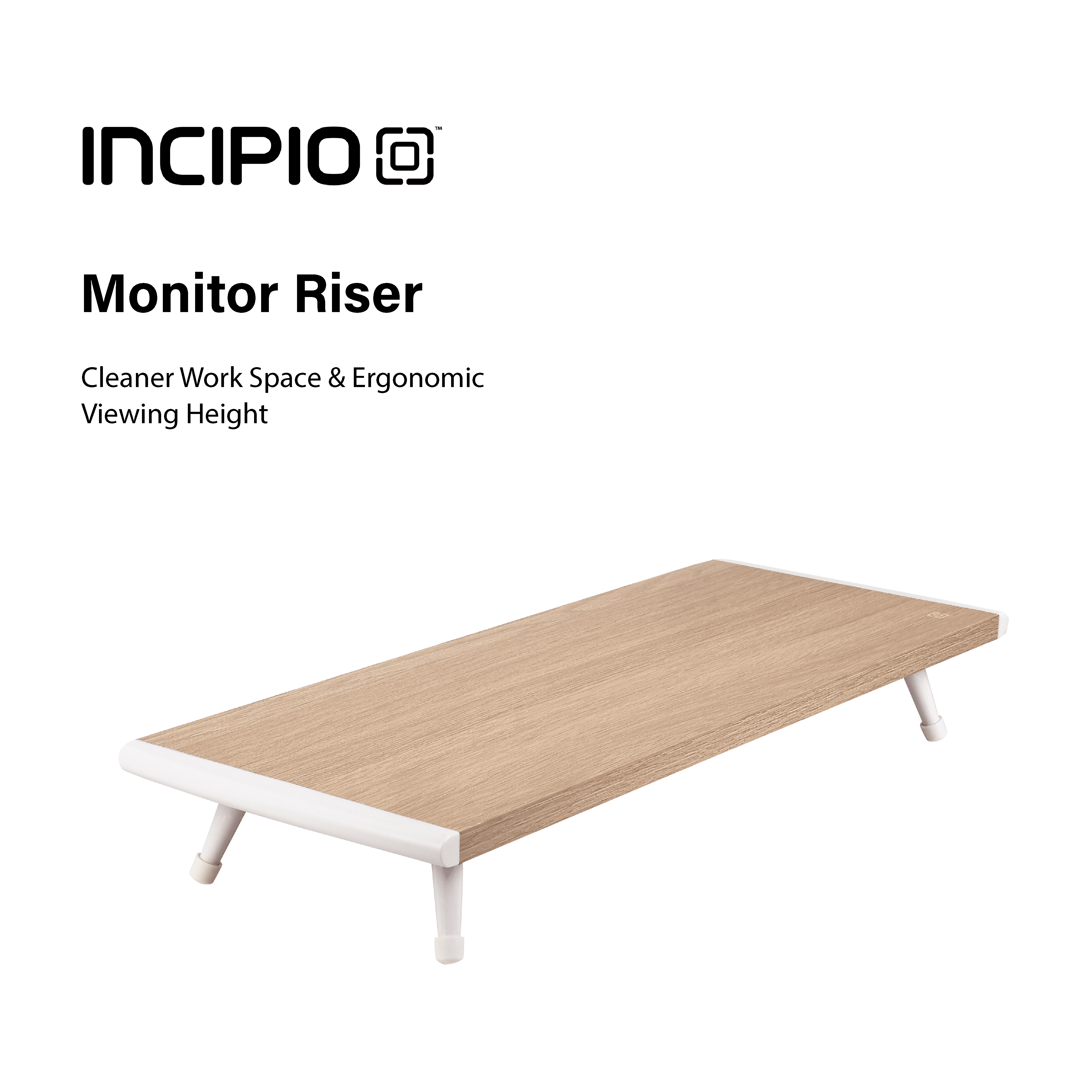 Incipio Wooden Monitor Riser Stand, 20" inch Desk Shelf with Non-Slip Legs, Ergonomic Screen Elevation, Space-Saving Desktop Organizer for Home Office, Holds up to 30 lbs-Oak