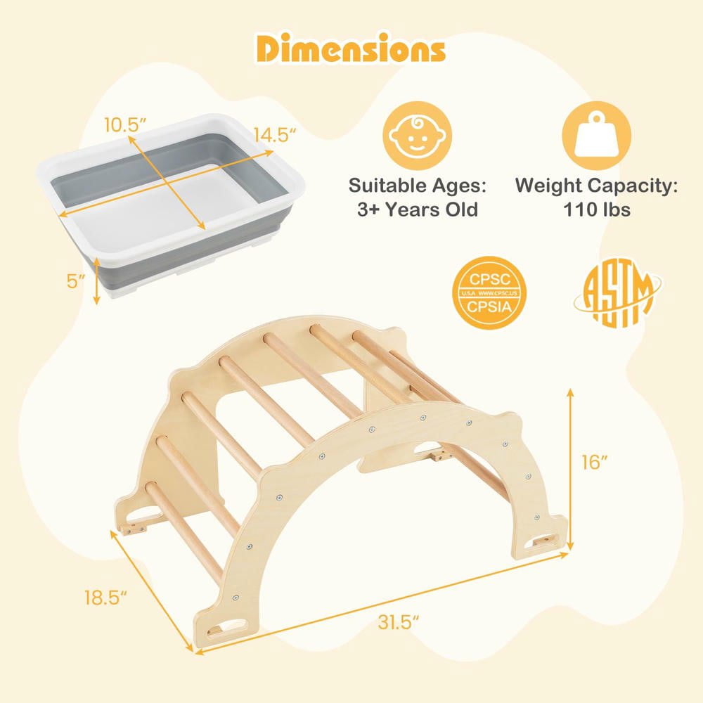 Resenkos 8-in-1 Climbing Arch & Collapsible Sensory Table - Natural