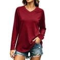 thumbnail image 3 of Josdec Solid V‑Neck T‑Shirt for Women Raglan Long Sleeve Curved Hem Soft Knit Casual Basic Base Tops S‑2XL, 3 of 7