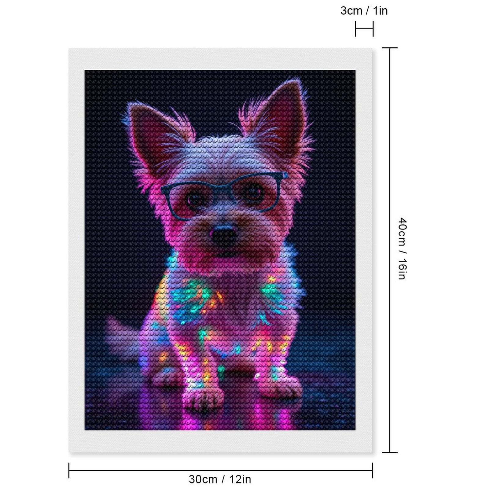 Diamond Art Kits for Adults, Puppy Neon Glasses Vibrant Lights 5D Diamond Painting Kits for Adults Beginners, DIY Full Drill Diamond Painting, Gem Art and Crafts 12x16