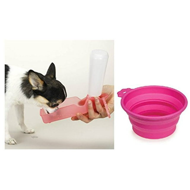 Guardian Gear Small Dog Travel Set Portable Handi Drink Water Bottle & Food Bowl Choose Color(Pink)