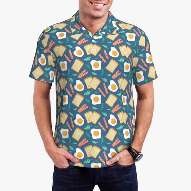 Fotbe Eggs Toast Bacon And Arugula Camiseta Polo de Golf para Hombre con Estampado – Camisa Deportiva Transpirable con Cuello Abotonado-Small