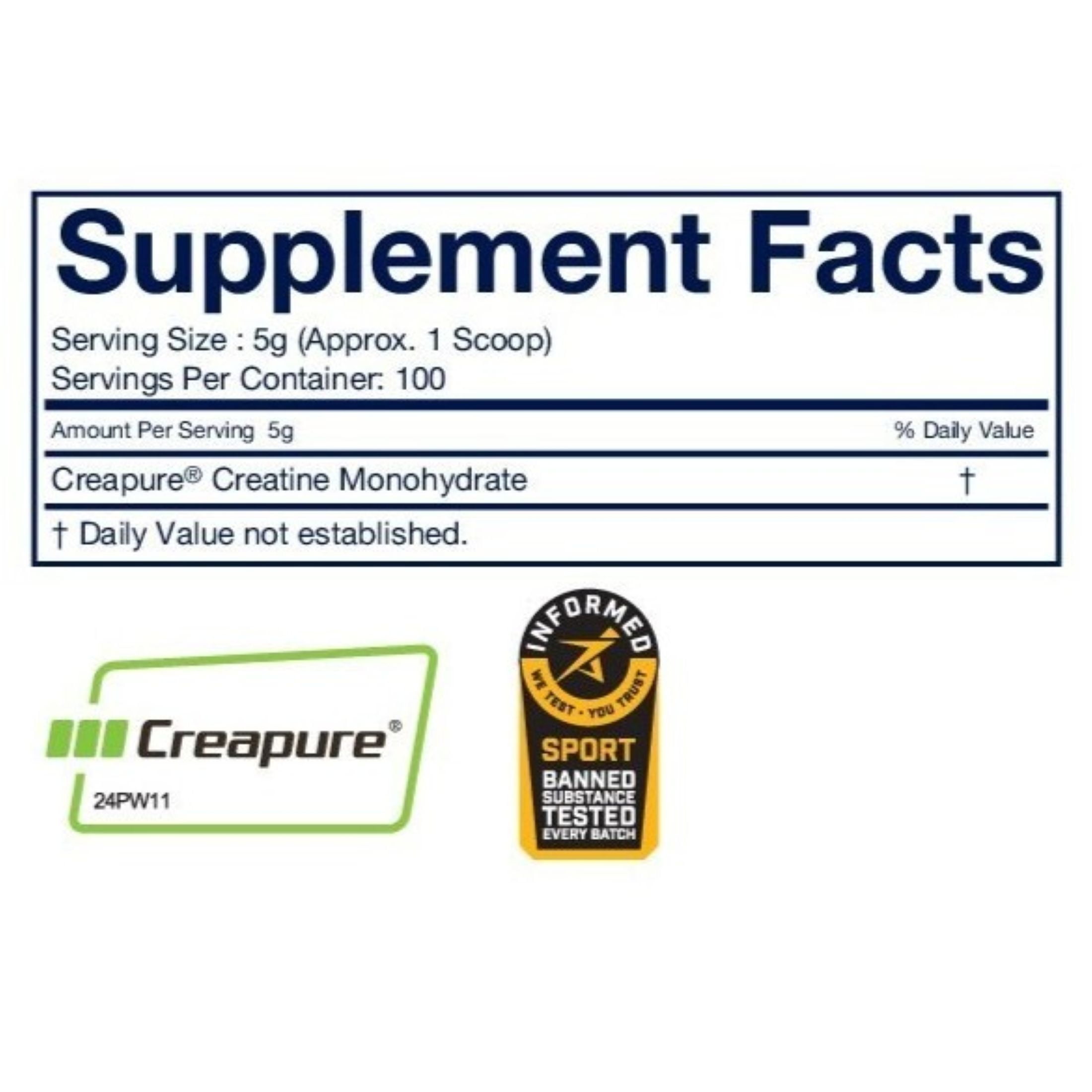 Power Play Fuel Creapure® Creatine Monohydrate Powder, Unflavored, 500g