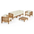 thumbnail image 5 of Frankie Outdoor 5 Seater Acacia Wood Sofa Chat Set, Teak and Beige, 5 of 8