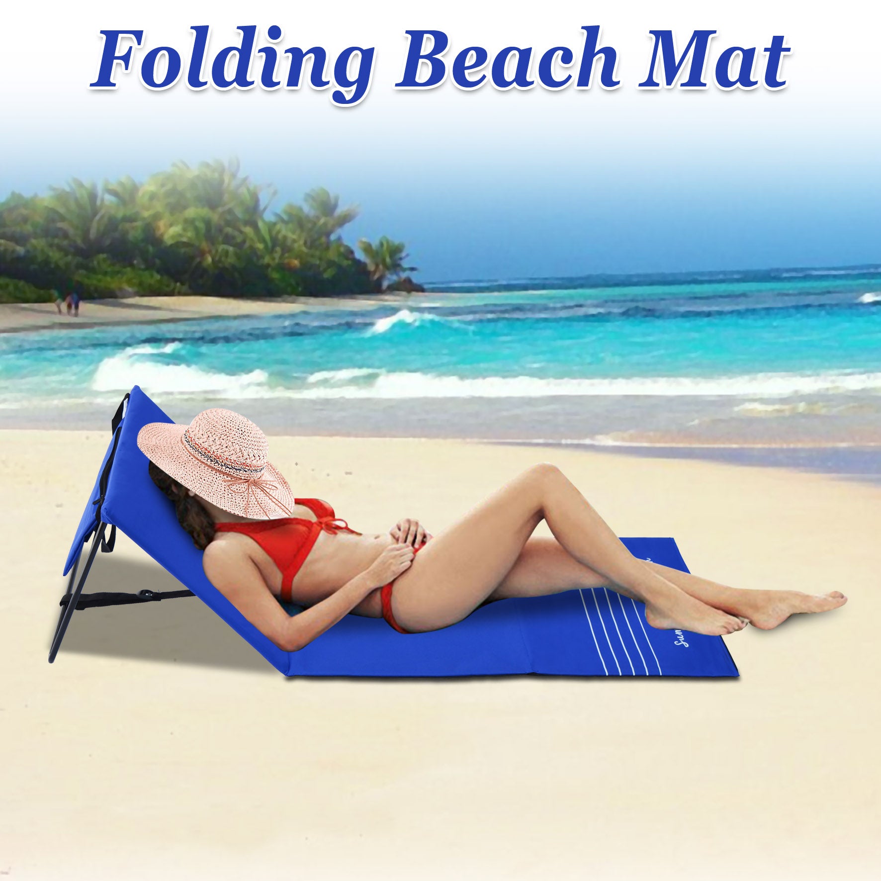 SUNRISEUMBRELLA Outdoor Portable Lounge Chair Beach Reclining Lounger Chair Ground Mat Beach Pool (Dark Blue)