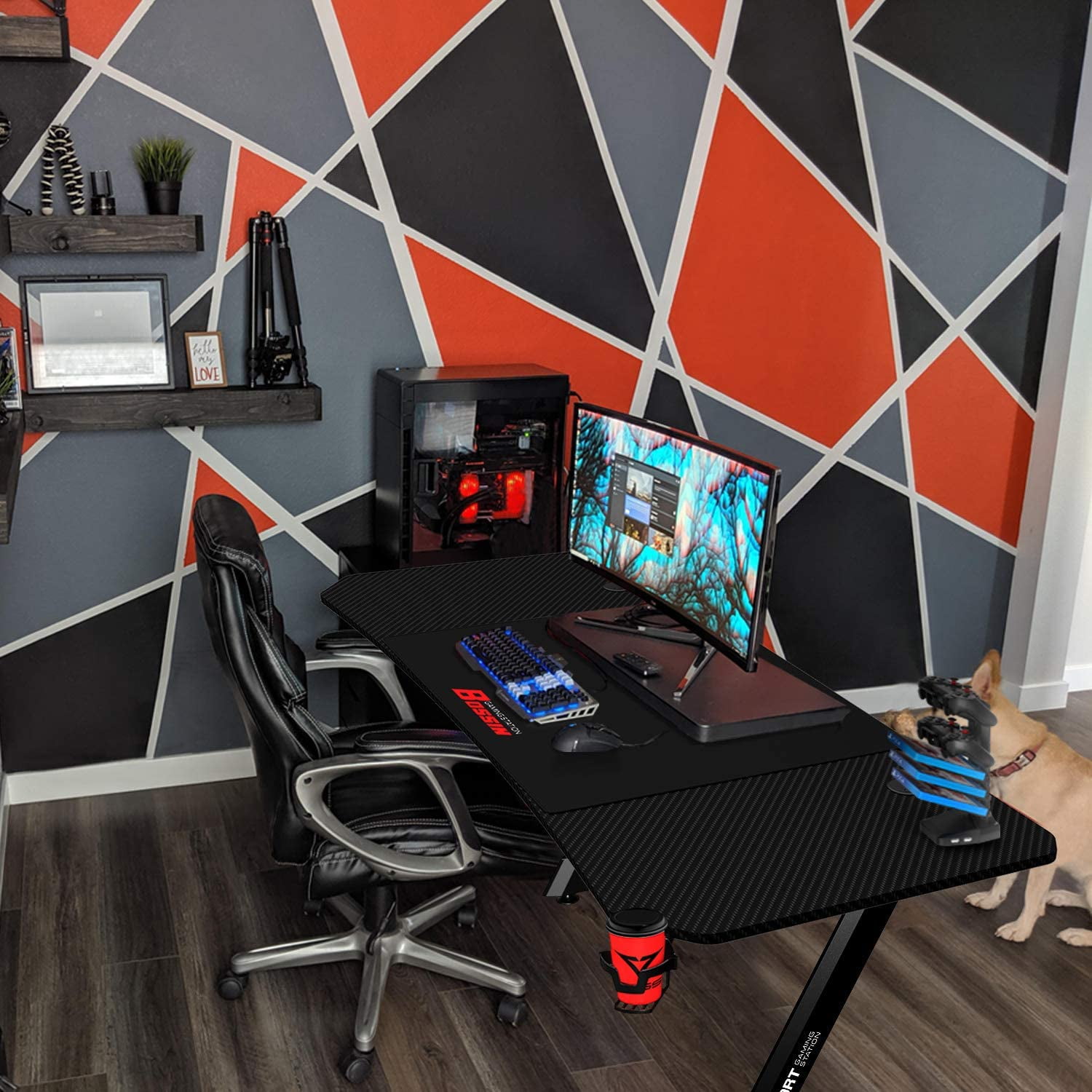  VITESSE Gaming Desk 63 Inch, Ergonomic Gamer Computer Desk with  Mouse Pad, PC Gaming Tables with Gaming Handle Rack, Cup Holder Headphone  Hook : Home & Kitchen