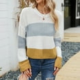 thumbnail image 5 of Munlar Long Sleeve Cable Knit Sweater Women Yellow Crew Neck Striped Sweaters for Women Cropped Blouses, 5 of 5
