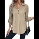 thumbnail image 1 of Blusas de Larga con Cuello en V y Botones para Mujer, Camisas Holgadas de Color Liso para y Otoño. Caqui L, 1 of 7