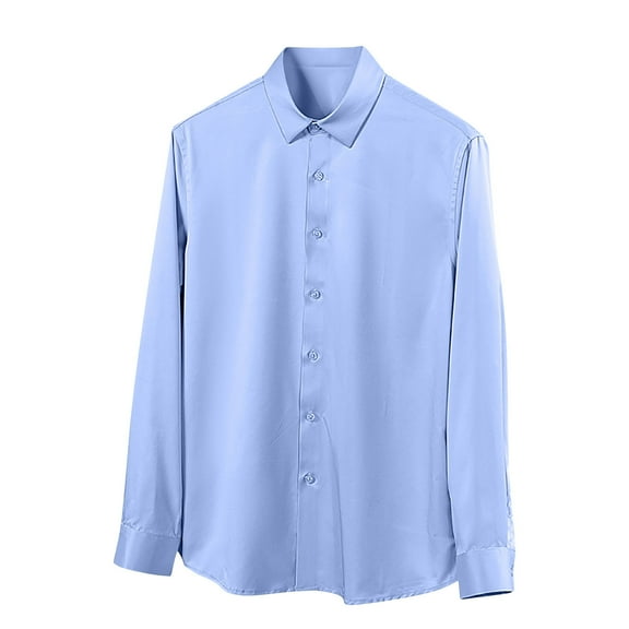 LNWUY Men's Solid Color Dress Shirt Wrinkle Free Long Sleeve Button Down Shirt Casual Business Collar Blouse Shirt Blue XXL