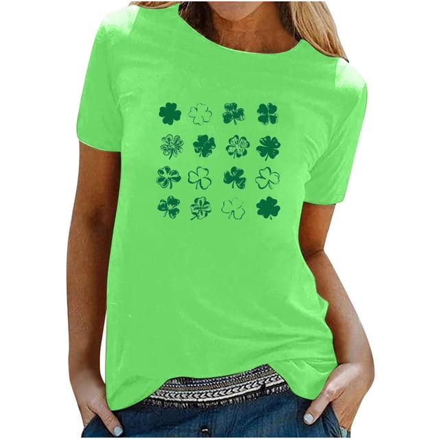 Besolor T-Shirts de la Saint-Patrick pour Femmes Été Col Rond Manches Courtes Tuniques Tops Décontractés Blouse Graphique Ample