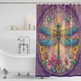 thumbnail image 4 of Purple Dragonfly Flower Bathroom Shower Curtains with Hooks, Watercolor Green Purple Dragonfly Floral Leaf Waterproof Fabric Washable Shower Curtain for Home Hotel Bathtub Decor 54x78 Inch, 4 of 9