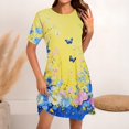 thumbnail image 4 of Vestido Corto para las Mujeres Cuello Redondo Manga Corta Impresa Suéter, Moda Casual Estilo Línea, 4 of 5