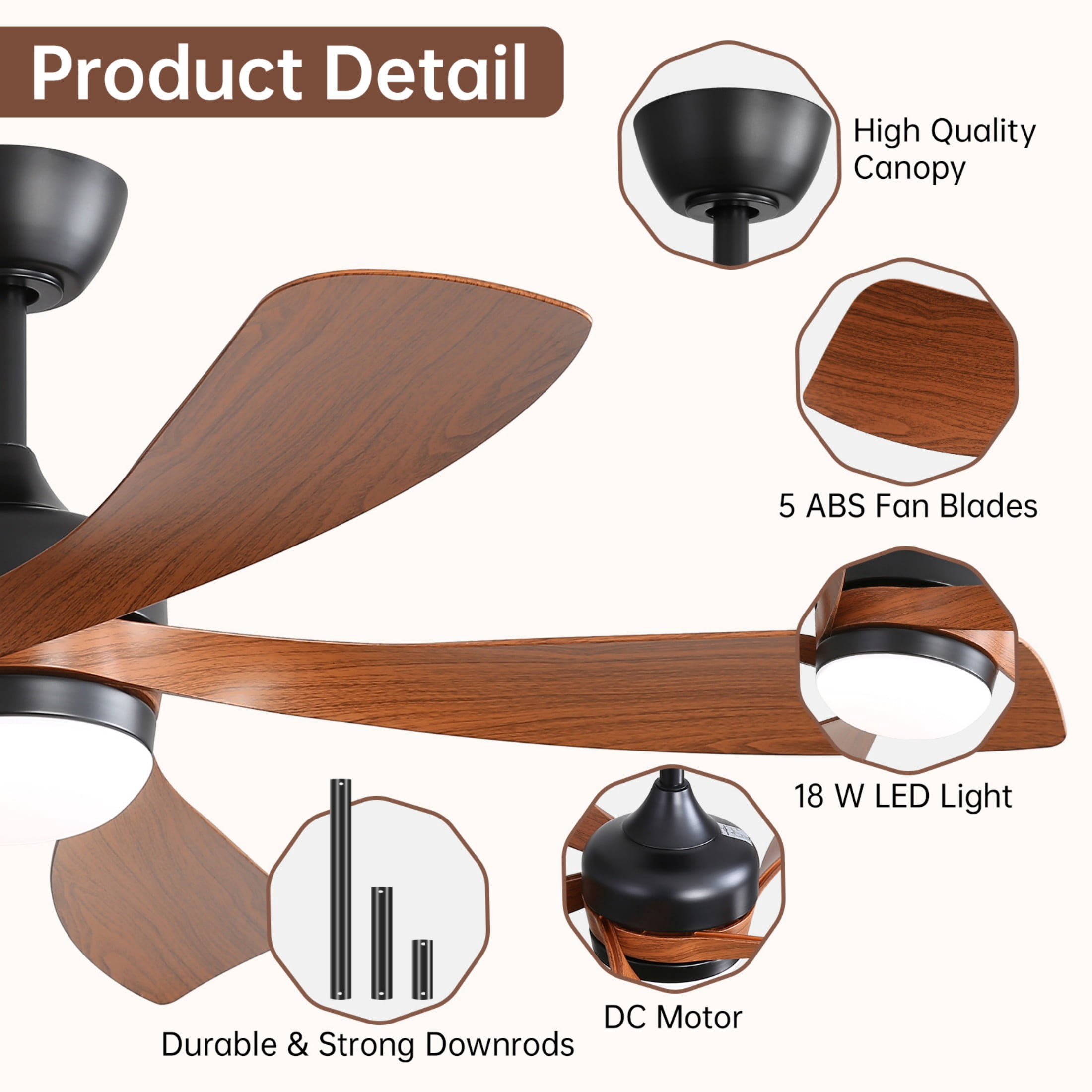 Sofucor 52" Smart Ceiling Fan, Compatible with Alexa/Google/App, 3-Color Light 6-Speed Timing Reversible DC Motor