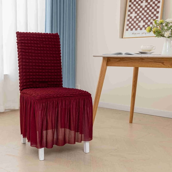 Chair Covers for Dining Room Set of Stretch Chair Slipcovers with Skirt Removable Washable Kitchen Chair Protector Cover Set for Home Party Wedding(Burgandy)
