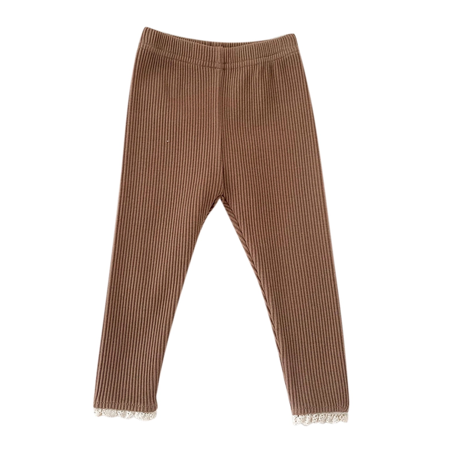 nsendm Big Kid pants Cotton Leggings for Teen Girls Infant Newborn Baby Girls Ribbed Solid Lace Edge Pants Trousers Leggings Girls Girls Clothes Khaki