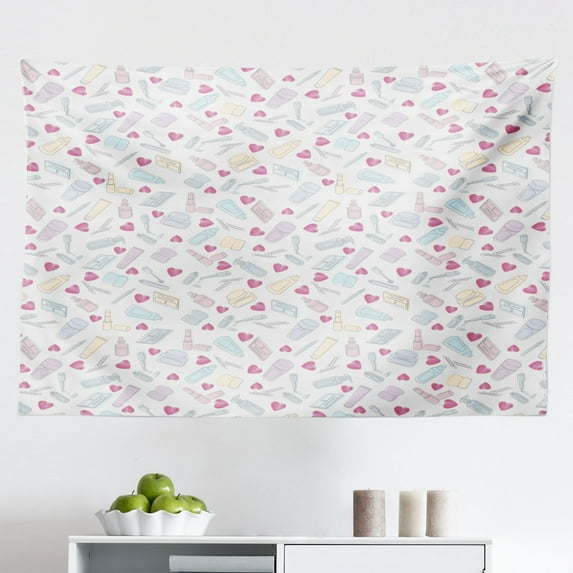 Blush Pink Tapestry, Abstract Monochrome Geometric Lace Inspired Grid Ornament with Stars Print, Fabric Wall Hanging Decor for Bedroom Living Room Dorm, 2 Sizes, Blush and White, by Ambesonne