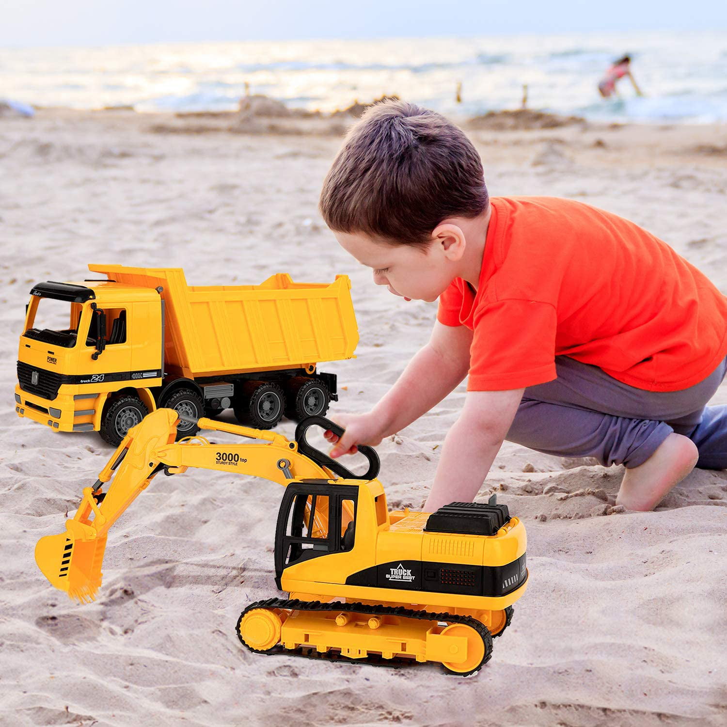 – Moveable Claw & Lifting Back – Excavator & Dump Truck Toy for Kids Set of 2