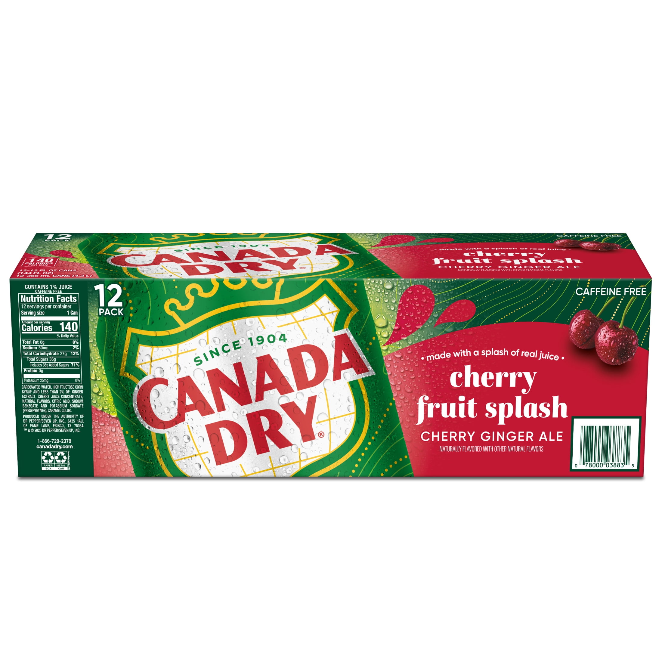 Canada Dry Caffeine Free Fruit Splash Cherry Ginger Ale Soda Pop, 12 fl oz, 12 Pack Cans