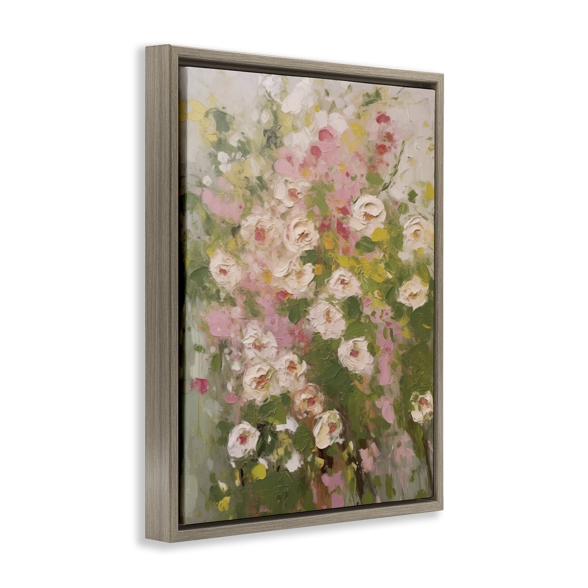 Stupell Industries Vintage Spring Floral Abstraction Plants & Flowers Painting Brown Floater Framed Canvas Art Print Wall Art, 17 x 21